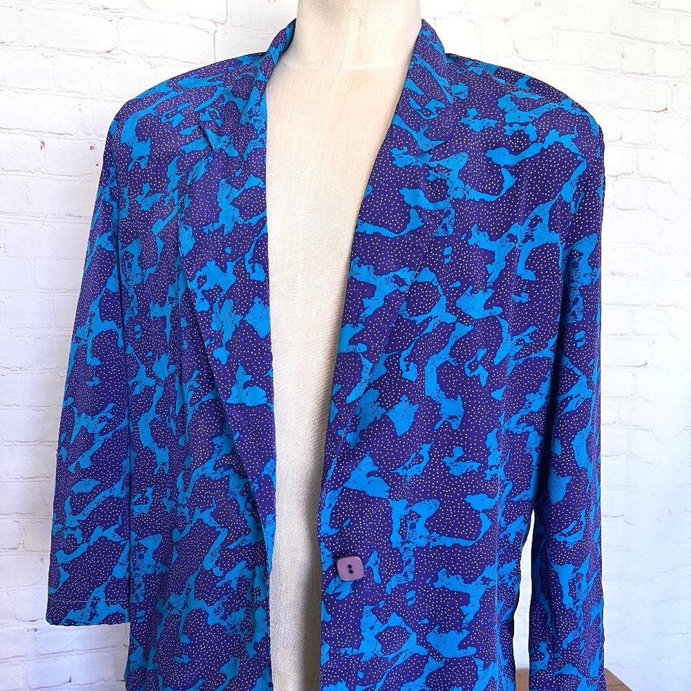 90's Funky Purple & Turquoise Lightweight Blazer - Size 16/Large